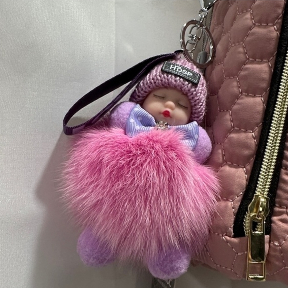 Pink Plush Doll Keychain Card Holder